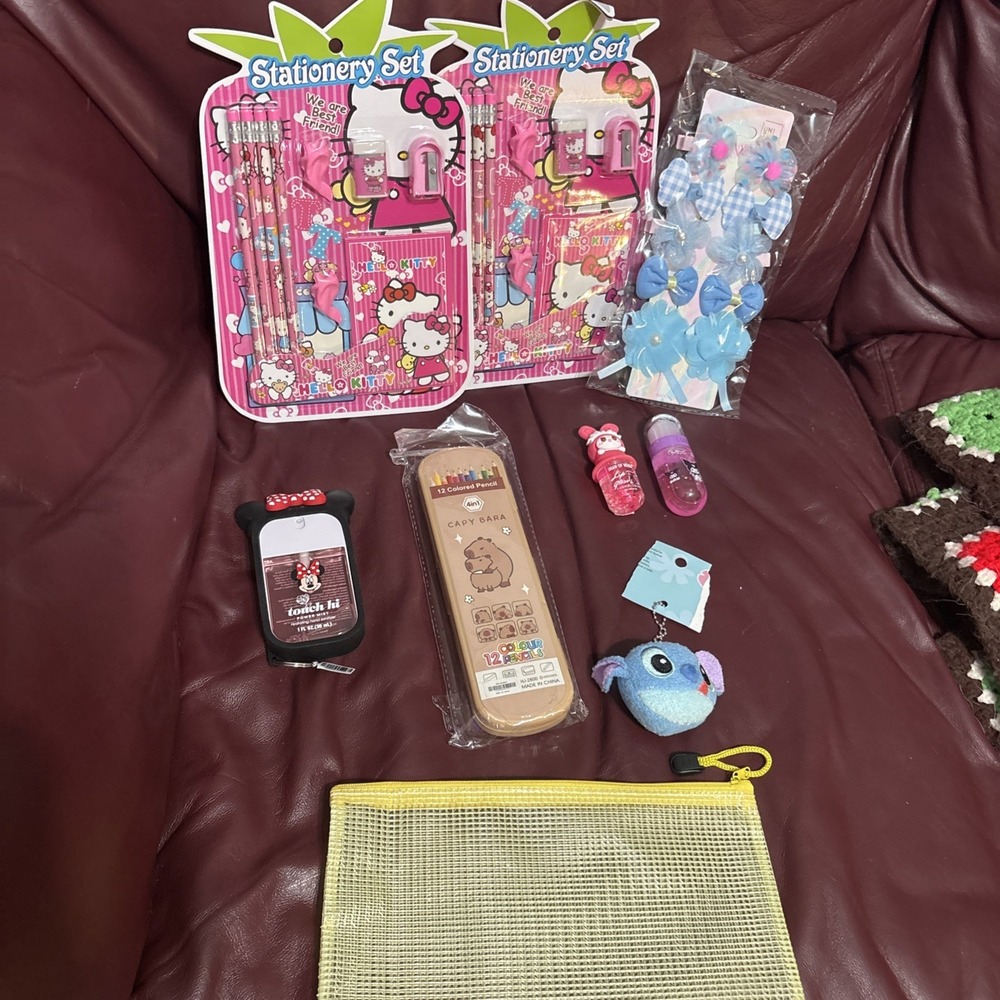 Stationary School Gift  Set Bundle Hello Kitty Pencil Eraser Barrette Color Penc